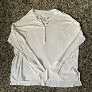 Aerie Offline Ribbed Henley Long Sleeve Shirt Size Medium- White